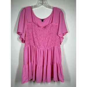 Torrid Pink Smocked Flutter‎ Sleeve Tiered Babydoll Tunic Top Plus Size 2X